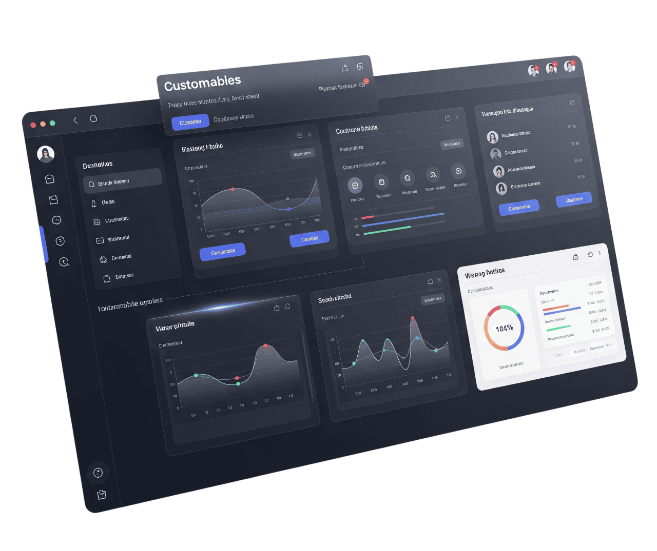 Realistic image of a modern software interface with customizable modules and data visualization.