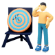 Illustration of a person standing next to a target board with darts, symbolizing goal setting, precision, and strategic planning in software development.