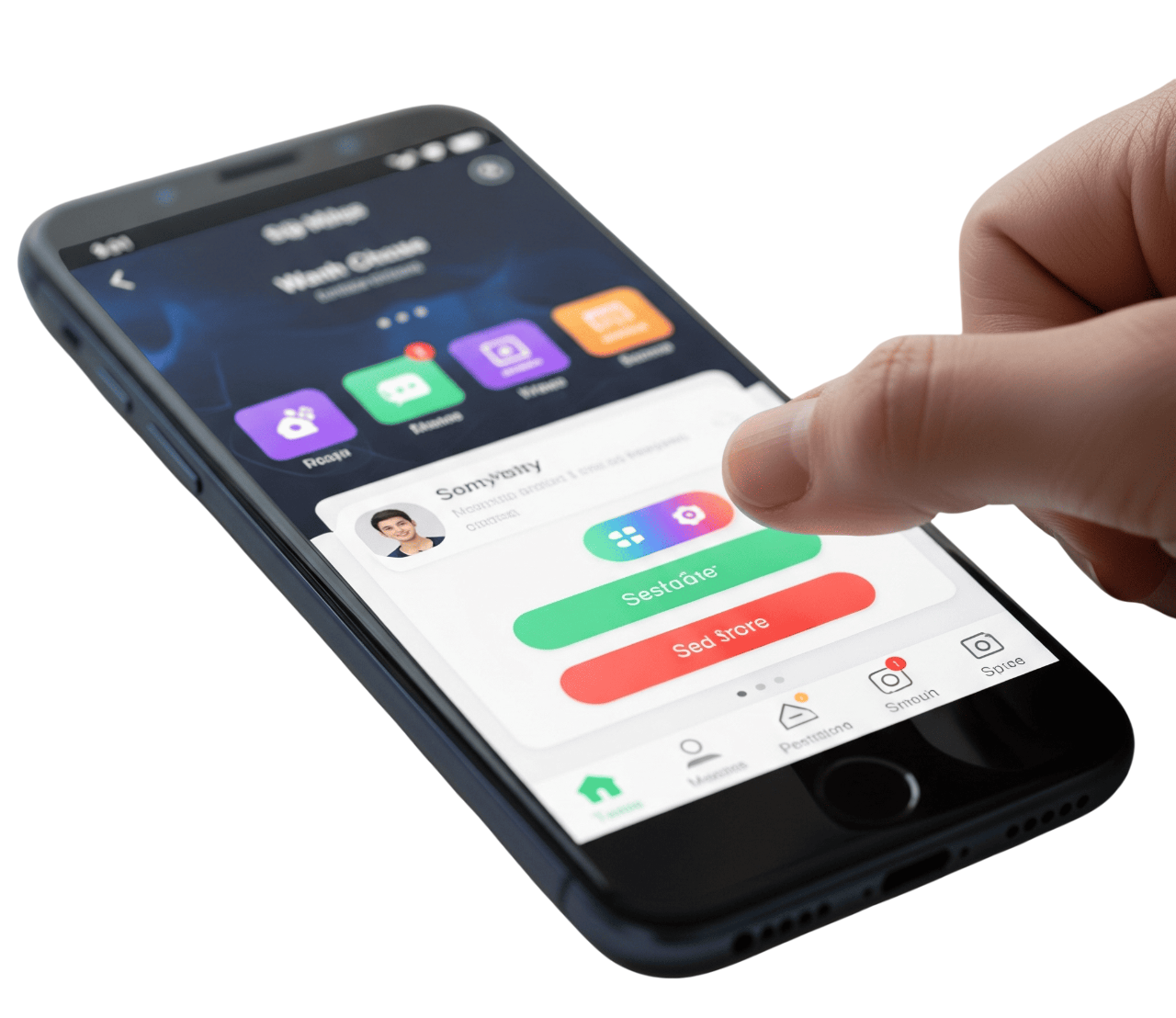Realistic image of a modern smartphone showcasing a clean and engaging mobile app interface.