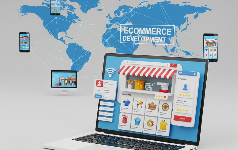 Online store displayed on a laptop screen.